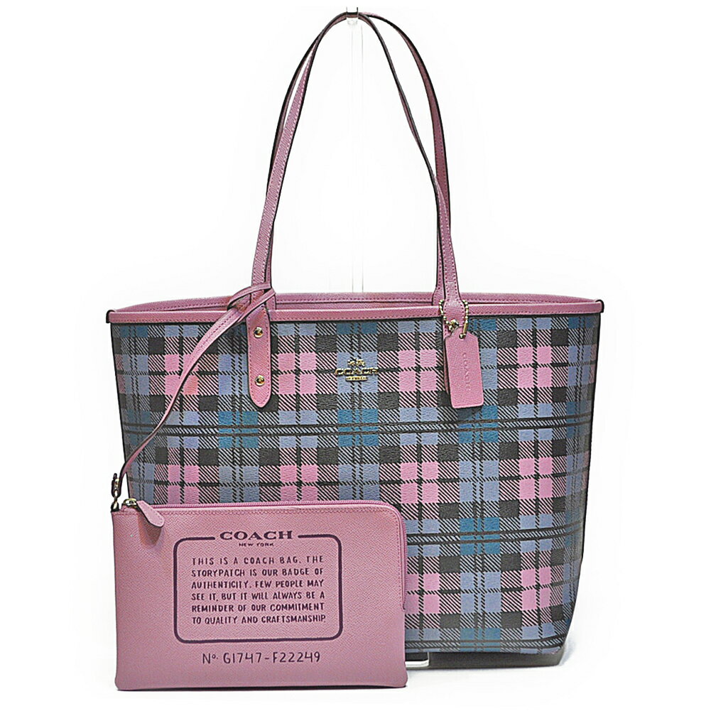 コーチ COACH トート バッグ F22249 SVMUY シャドウ プレイド チェック柄 PVC リバーシブル シティー トート ライラックマルチ