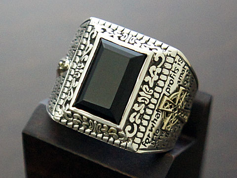 【good vibrations】【聖母マリア/ケルティッククロス】 Silver925/Brass/ブラックジルコニア カレッジ リング