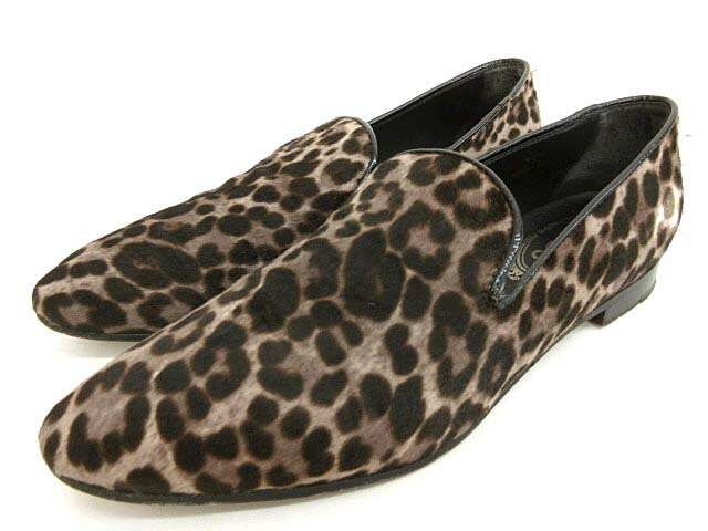 トッズ TOD'S オペラシューズ フラットシューズ ハラコ レオパード 豹柄 ベージュ系 39 IBS 0808 レディース 【中古】【ベクトル 古着】 170808 ブランド古着ベクトルプレミアム店