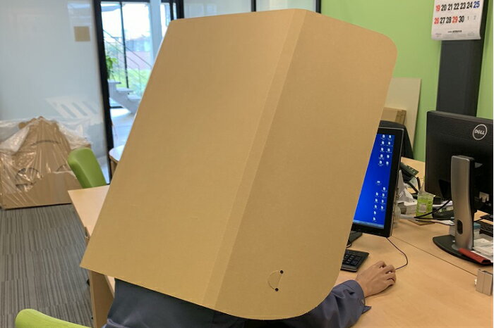 webミーティング skype ZOOM Webex 在宅 便利 段ボール 軽量 組立不要 「背負い型背景隠しダンボール」