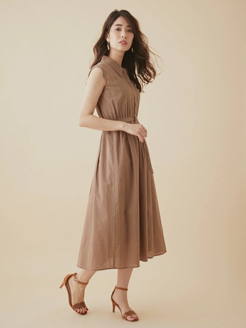 Fabulous Angela ナチュラルファブリックノースリーブシャツワンピース ファビュラスアンジェラ ワンピース シャツワンピース ブラウン ブルー ネイビー【送料無料】