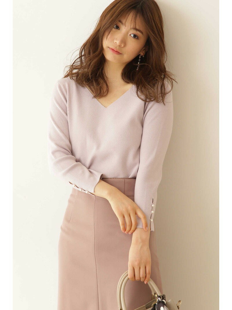 【SALE／50%OFF】PROPORTION BODY DRESSING ◆袖パールVネックニット プロポーションボディドレッシング ニット ニットその他 ホワイト パープル ネイビー