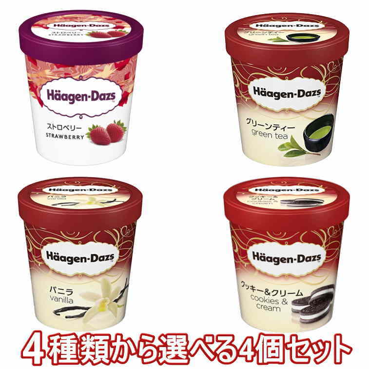 ハーゲンダッツ アイスクリーム　パイント［業務用］（473ml) 選べる4個セット(保冷ボックス入り）