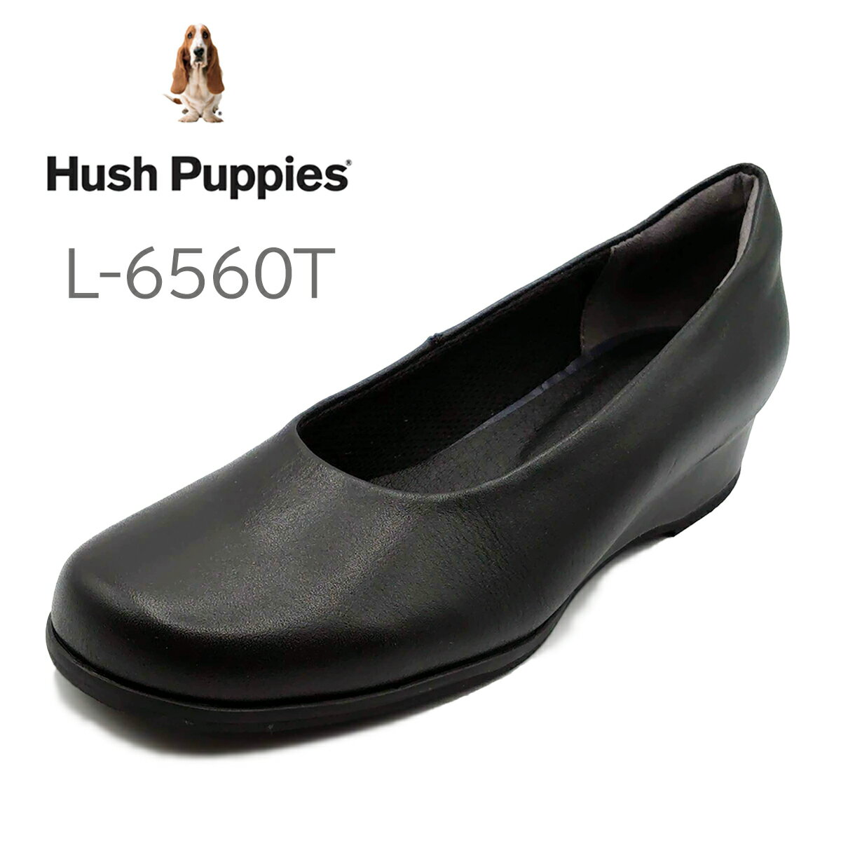 Hush Puppies ハッシュパピー レディース パンプス L-6560T ブラック ハッシュ パピー 靴 ビジネスパンプス オフィスパンプス 牛革 本革 高級 黒 ウェッジヒール ローヒールパンプス 歩きやすい コンフォート オフィス 黒パンプス ビジネス 普段使い シンプル 上品 お洒落