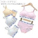 2点セット ジュニア向け 上下セット スポーツブラとパンツの2点セット カップ付き パット入り スポーツブラジャー 女の子 子供用下着 肌着 セット 無地 フリ...