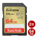 TfBXN SDXCJ[h 64GB 2Zbg EXTREME Class10 UHS-1 U3 V30 170MB/s SDSDXV2-064G-GNCIN-2P SanDisk SDJ[h COe[ [֑