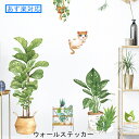 ウォールステッカー植物 植木鉢 猫 かわいいおしゃれ 壁紙 シール 賃貸OK はがせる 剥がせる DIY 模様替え インテリア 葉っぱ グリーン hawaiian 南国 モンステラ リゾートあす楽 送料無料 3Qee 母の日