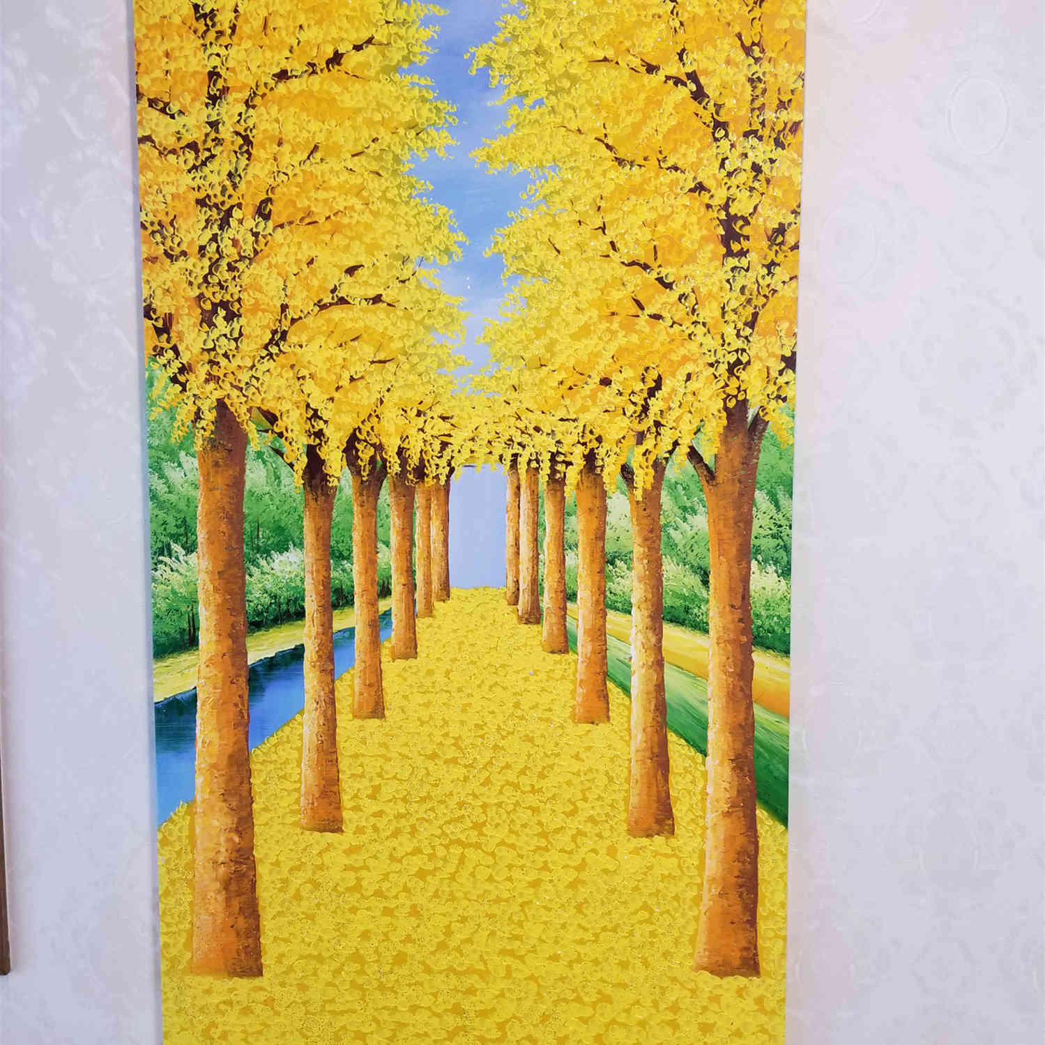 絵画 銀杏木 銀杏の森 手描き 油絵 木枠張り絵画 送料無料 横60×120cm プレゼント 父の日のサムネイル