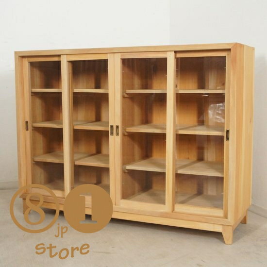 樂天商城 - ミンディ無垢材 ガラス扉キャビネット W120 無塗装