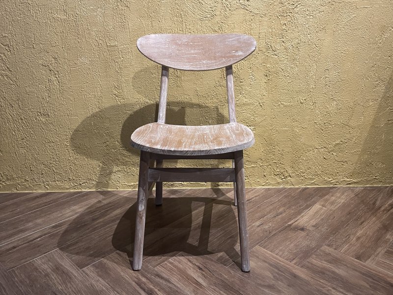 チークチェア 木製椅子 ワークチェア ダイニングチェア カフェ ウォッシュ ダメージ仕上げ チーク無垢 ホワイトウォッシュ [2]