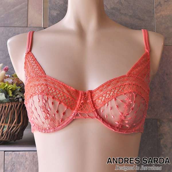 【送料無料】【ANDRES SARDA(アンドレサルダ)】輸入下着、高級ランジェリー、高級レース、チュール、クリスタル、可愛い、セクシー、透け感、楽しい気分、気分転換、プレゼント、誕生日、記念日、クリスマス、バレンタイン、コーラル、ノンパテット、レースブラ/タンガ