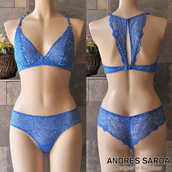 【送料無料】【ANDRES SARDA(アンドレサルダ)】輸入下着、高級ランジェリー、高級レース、ストレッチ、ソフトブラ、可愛い、セクシー、気分転換、楽しい気分、プレゼント、誕生日、記念日、クリスマス、バレンタイン、ロイヤルブルー、ノンワイヤー三角ブラ/タンガ