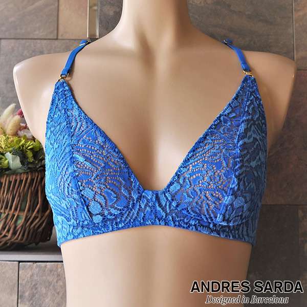 【送料無料】【ANDRES SARDA(アンドレサルダ)】輸入下着、高級ランジェリー、高級レース、ストレッチ、ソフトブラ、可愛い、セクシー、気分転換、楽しい気分、プレゼント、誕生日、記念日、クリスマス、バレンタイン、ロイヤルブルー、ノンワイヤー三角ブラ/タンガ