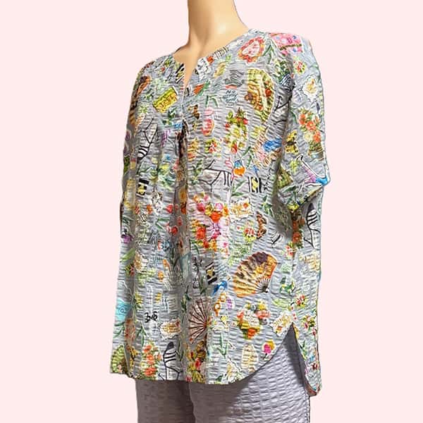 楽天ランジェリーショップナインハーフ【送料無料】【TUNIC（チュニック）】日本　コットン100％ 　天然素材　サッカー地　通気性　涼しい　敏感肌　低刺激　軽い　清潔　安心　花柄　フラワー　プリント　可愛い　ゆったり　リラックス　ルームウェア　30代～50代　パンツ　プレゼント　誕生日　半袖パジャマ