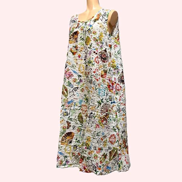 楽天ランジェリーショップナインハーフ【送料無料】【TUNIC（チュニック）】日本　コットン100％ 　天然素材　サッカー地　通気性　涼しい　敏感肌　低刺激　軽い　清潔　安心　花柄　フラワー　プリント　可愛い　ゆったり　リラックス　ルームウェア　30代～50代　ワンピース　プレゼント　ノースリーブナイティ
