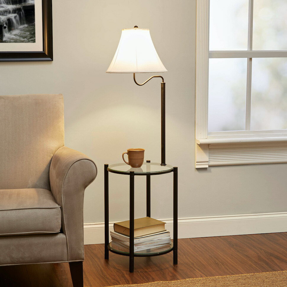 送料無料 輸入ランプ フロアランプ 輸入家具 Mainstays テーブル付きランプ Mainstays Transitional Glass End Table Floor Lamp フロアスタンド リビング ブラック BLACK マットブラック53.5 アメリカ