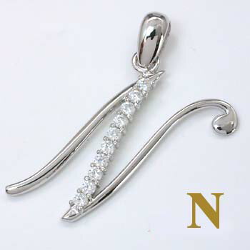 Rakuten - K18WG天然ダイヤイニシャルペンダントヘッド「N」typeAA