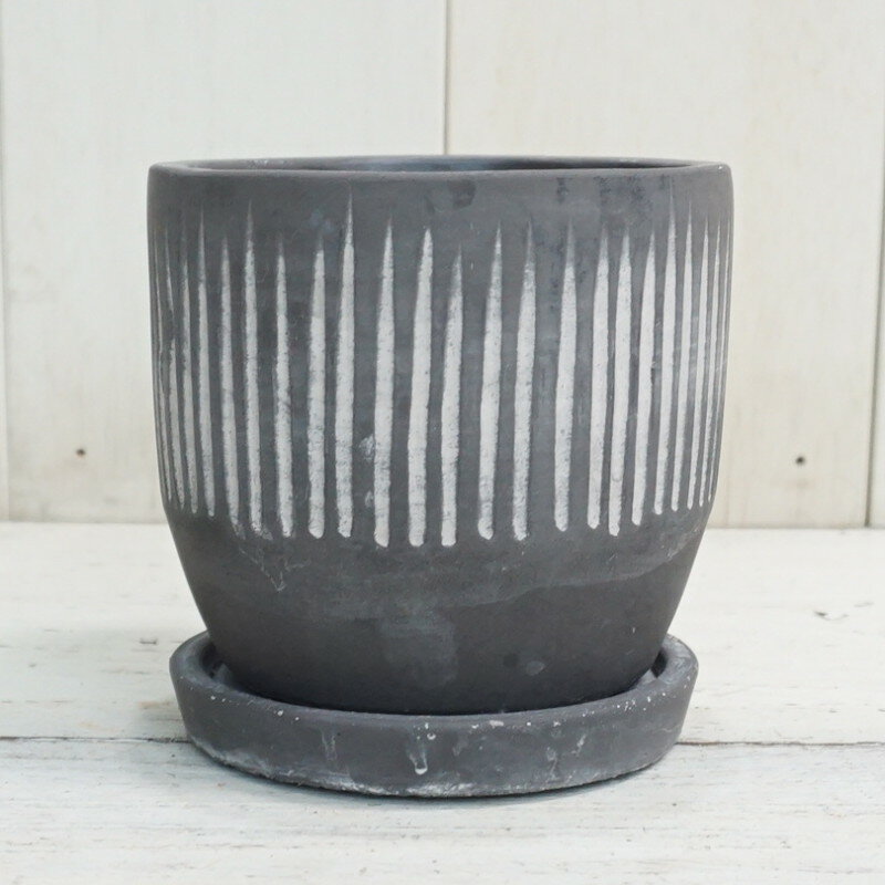 植木鉢 セメント おしゃれ エフィS＜ 11cm 4号 3号 穴あり 受け皿あり グレー ブラック アンティーク プランター 縦縞 模様 絵 柄 シャビー 鉢 円筒 円柱 シリンダー コンクリート ガーデニング 室内 植え替え 鉢植え 園芸 観葉植物 多肉植物 塊根植物 サボテン 花 ＞ 2