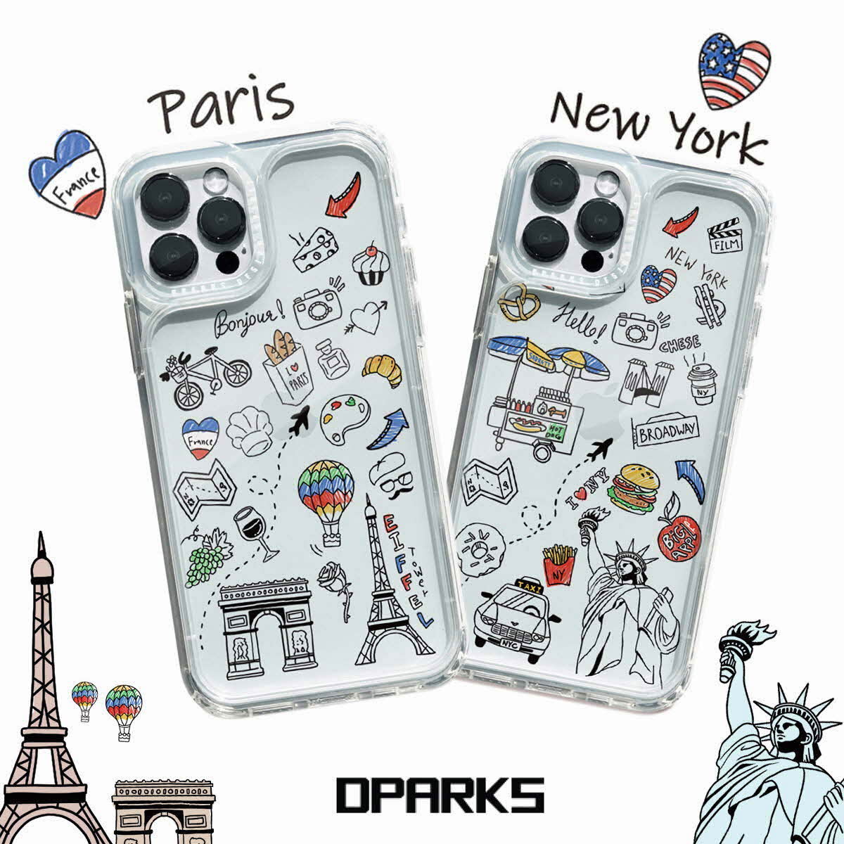 アイフォン 12 ケース mini 耐衝撃 ハードケース Dparks スピリットPLUS クリアケース I LOVE NEWYORK PARIS きせかえ背面カバーiphone 12 pro カバー iphone 12 mini ケース 可愛い 背面 かわいい 透明 ロゴ 旅行 パリー 韓国 おもしろ ブランド