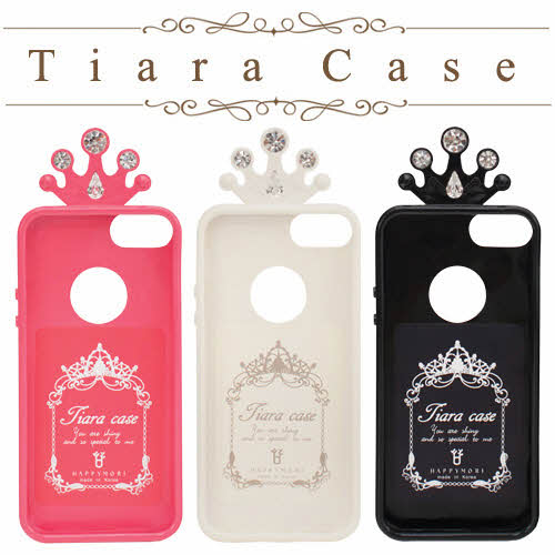 iPhone SE（第1世代）/5/5S ケース Happymori Tiara Case (ハッピーモリ ティアラケース)かわいい バータイプ 王冠 イヤフォン収納 ラインストーン キラキラ ハイドロカーボンポリマー素材 ピンク