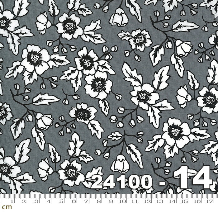 【Moda モダ】Midnight Magic 2-24100-14(2E-04) 花柄 グレー系 ハロウィン シック コットン100% シーチング【10cm単位販売】