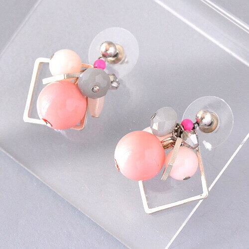 乐天商城 - ピアス フランス製Charlotte ビーズ ぶら下がり ピンク インポートアクセサリー ハンドメイド カジュアル コスチュームジュエリー