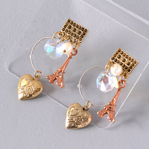 ピアス フランス製Charlotte ハート かわいい 大人 上品 ゴールド インポートアクセサリー 一点物 ハンドメイド
