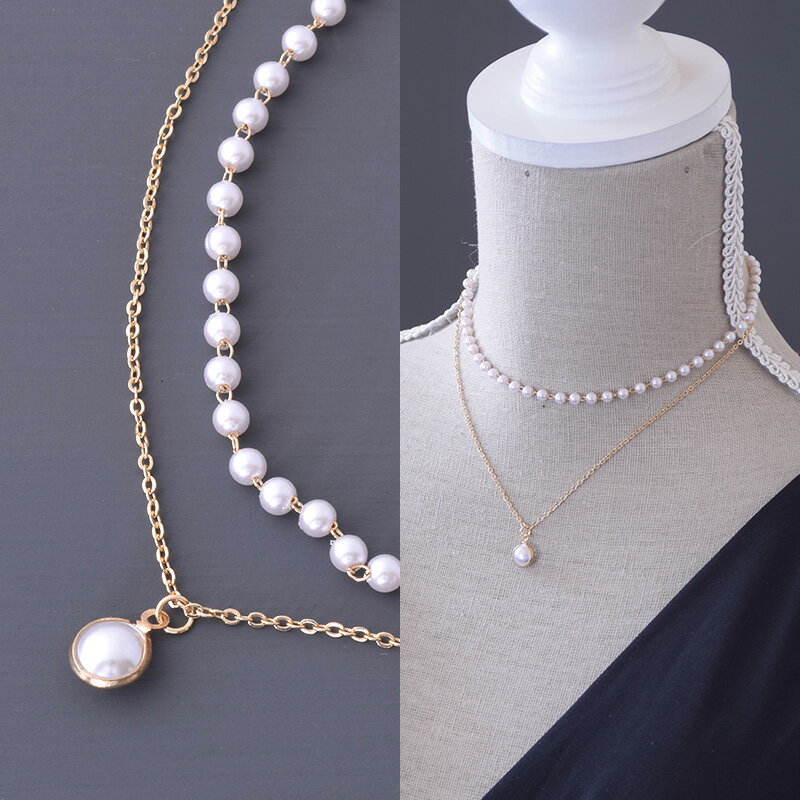 パールネックレス2連あずきチェーン...