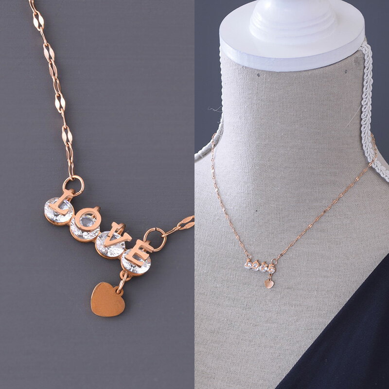 樂天商城 - ネックレス ピンクゴールド ローズゴールド ペタルチェーン LOVE 上品 流行 シンプル キラキラ カジュアル