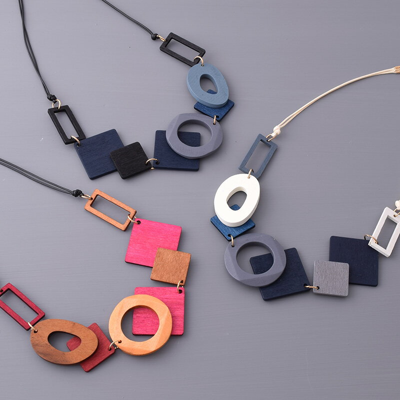 ネックレス　ペンダント　おしゃれ　ウッドパーツ　3カラー　レディースアクセサリー　コスチュームジュエリー　人気　大人(4.0)