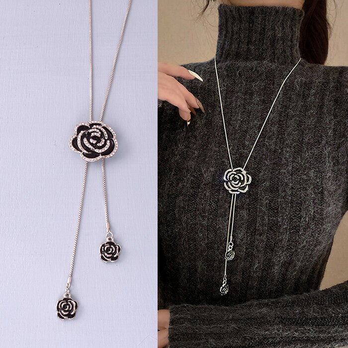 バラモチーフ ネックレス ラリエット ロングネックレス ローズ 長さ調節可能のサムネイル