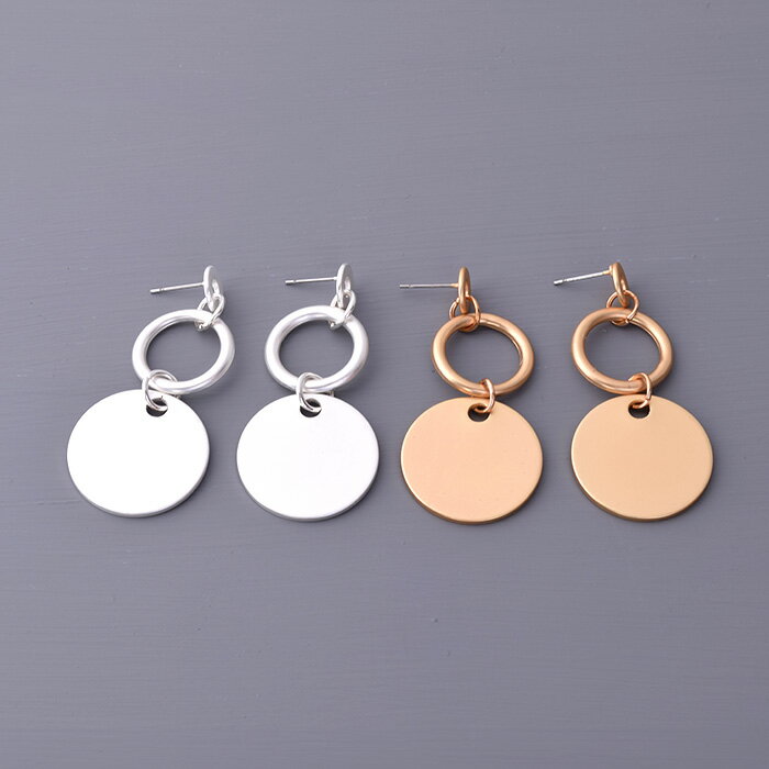 サークルデザイン プレート ピアス シルバー ゴールド スタットピアス 金属アレルギー ニッケルフリー