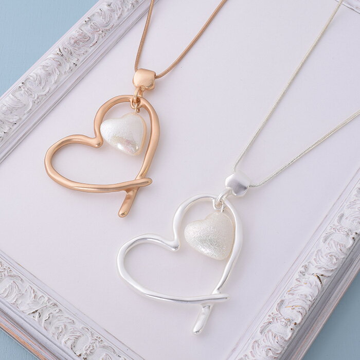 樂天商城 - 【10％OFFクーポン】ロングチェーン ハートモチーフ パールネックレス シルバー ゴールド