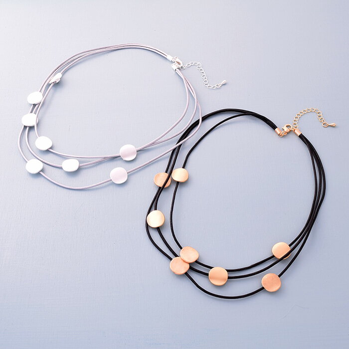 樂天商城 - 【10％OFFクーポン】3連ネックレス ゴールド シルバー メタル マットビーズ