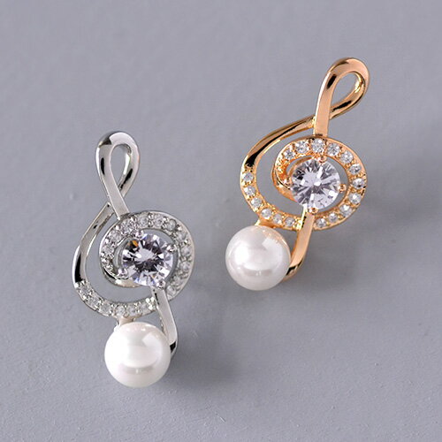 ブローチ パール 音符 楽器 ラインストーン キュービックジルコニア キラキラ ギフト プレゼント レディース