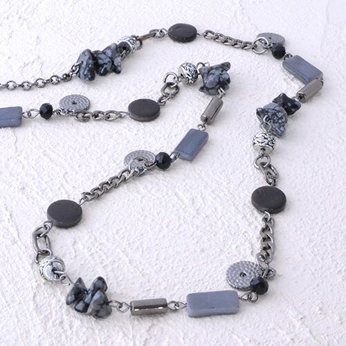 樂天商城 - ネックレス ロング 天然石調 チェーン ダーク系カラー 大人 上品 カジュアル 華奢 スタイリッシュ