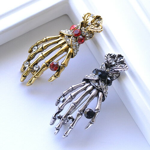 ハロウィン ブローチ ゾンビ 手 ホラー 骸骨 骨 恐怖 お化け屋敷 アクセサリー ラインストーン キラキラ