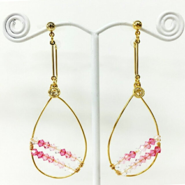 粉红色 - 痛くないイヤリング　しずくビーズイヤリング　Pink　ピナチョコ