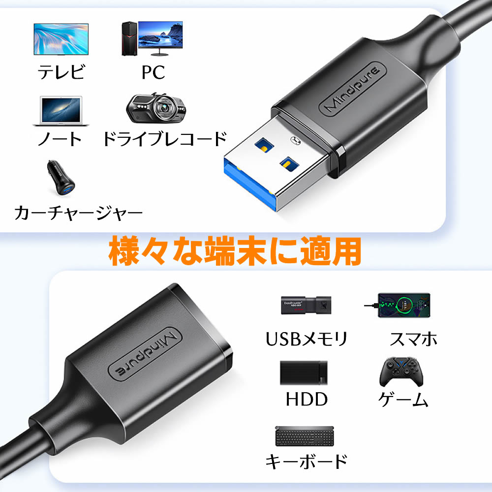 USB延長ケーブル オス-メス USB3.0対応 USB Aコネクタオス-USB Aコネクタメス 3m u...