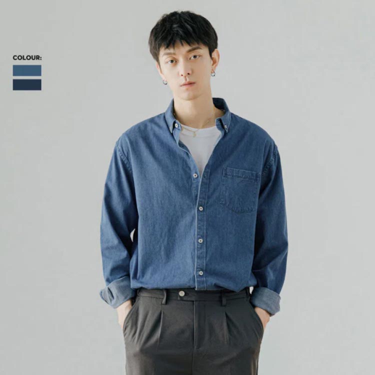デニムシャツ メンズ 長袖 カジュアルシャツ 無地 メンズファッション トップス 服 春秋冬 ゆったり 体型カバー おしゃれ かっこいい 韓国ファッション 人気 おすすめ 大人 レイヤード 重ね着 通勤 通学 お洒落 20代 30代 40代 プレゼント 送料無料 adventure-10001597 アドベンチャーオンラインショップ サンプル画像3