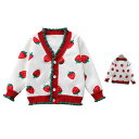 キッズ 前開け ニットセーター おしゃれ カーディガン 苺セーター ショート丈 長袖 春秋冬 裏起毛 ニットカーディガン 苺柄 ジャケット 子供服 セーター イ...