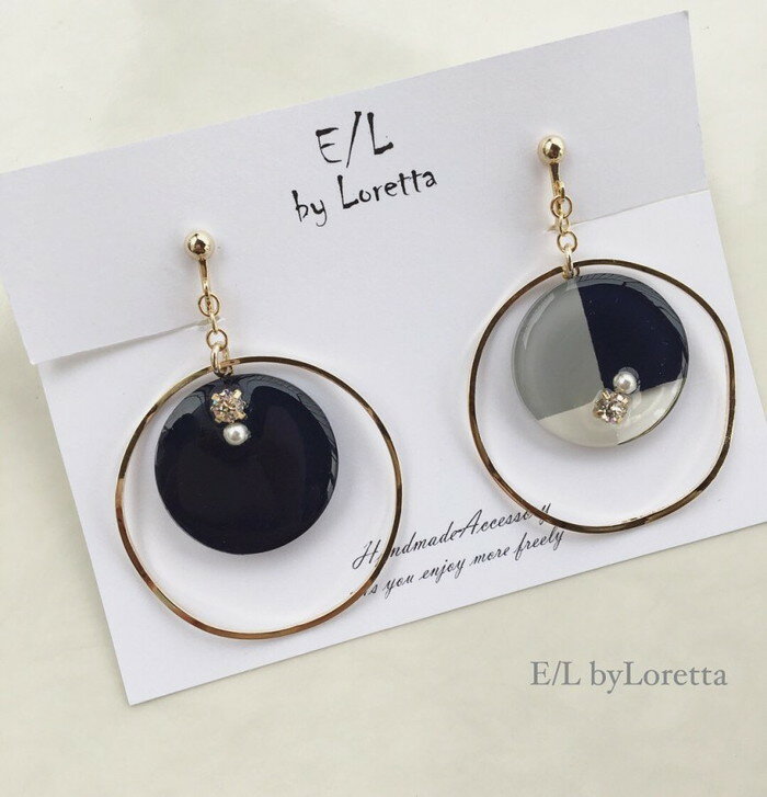 3color big hoop pierce/earring(Navy)　E/L byLoretta EL エルバイロレッタ accessory アクセサリー　ネイビー　グレー　ホワイト　クリア　マルチカラー　ピアス　イヤリング　金具　選択可　樹脂　ねじ式　チタン　クリップ式　両耳セット　ハンドメイド