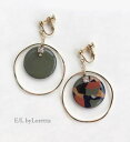 Asymmetry art marble hoop pierce/earring(Khaki Mix)　E/L byLoretta EL エルバイロレッタ accessory アクセサリー　カーキ　マーブル　マルチカラー　アシンメトリー　フープ　ピアス　イヤリング　チタン　ねじ式　樹脂　クリップ式　両耳セット　ハンドメイド