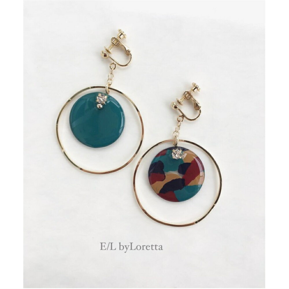 Asymmetry art marble hoop pierce/earring(Green Mix)E/L byLoretta EL ...
