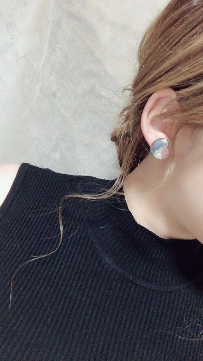 2way art circle hoop pierce/earring(Pink)　E/L byLoretta EL エルバイロレッタ accessory アクセサリー　2ウェイ　ピンク　グレー　フープ　ピアス　イヤリング　選択可　チタン　ねじ式　クリップ式　樹脂　両耳セット　ハンドメイド 2