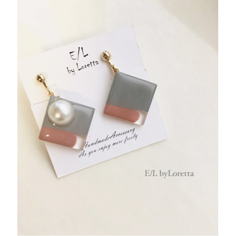 Asymmetry art pierce/earring(Pink  Gray)E/L byLoretta EL Хå ac...