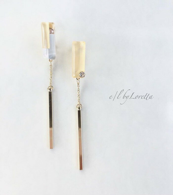 Asymmetry 3color stick pierce/earring(Lemon)　E/L byLoretta EL エルバイロレッタ accessory アクセサリー　スティック　レモン　イエロー　グレー　ホワイト　マルチカラー　ピアス　イヤリング　チタン　樹脂　ねじ式　クリップ式　両耳セット　ハンドメイドの商品画像 2