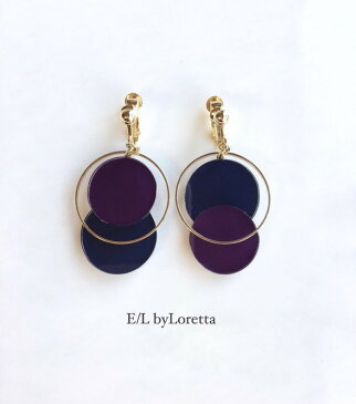 Asymmetry color pallet pierce/earring(Purple×Navy)　E/L byLoretta EL エルバイロレッタ accessory アクセサリー　アシンメトリー　パレット　パープル　ネイビー　マルチカラー　ピアス　イヤリング　チタン　ねじ式　クリップ式　樹脂　両耳セット　ハンドメイド