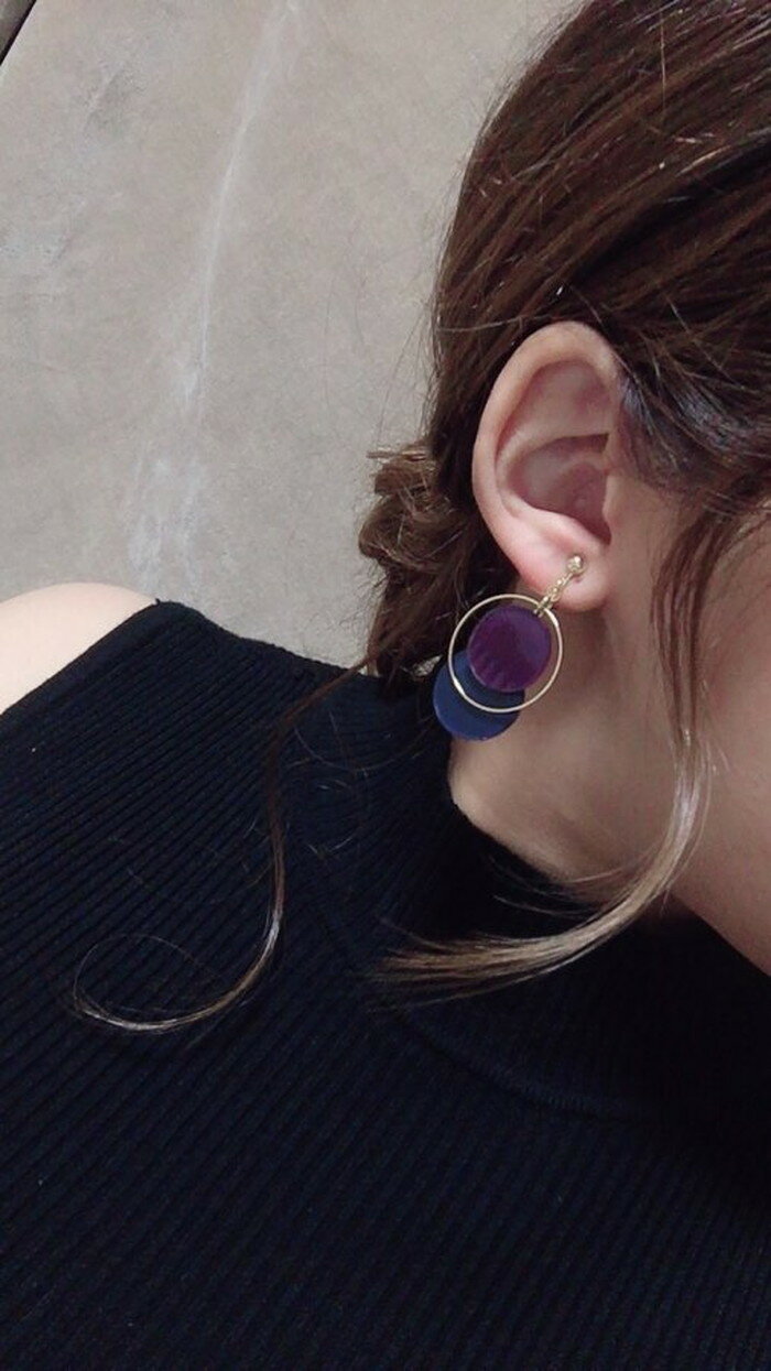 Asymmetry color pallet pierce/earring(Purple×Navy)　E/L byLoretta EL エルバイロレッタ accessory アクセサリー　アシンメトリー　パレット　パープル　ネイビー　マルチカラー　ピアス　イヤリング　チタン　ねじ式　クリップ式　樹脂　両耳セット　ハンドメイド