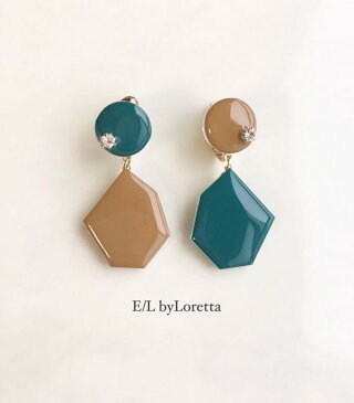 Color Asymmetry KAKERA pierce/earring(Green×Mustard)　E/L byLoretta EL エルバイロレッタ accessory アクセサリー　アシンメトリー　かけら　グリーン　マスタード　ピアス　イヤリング　チタン　樹脂　ねじ式　クリップ式　両耳セット　ハンドメイド